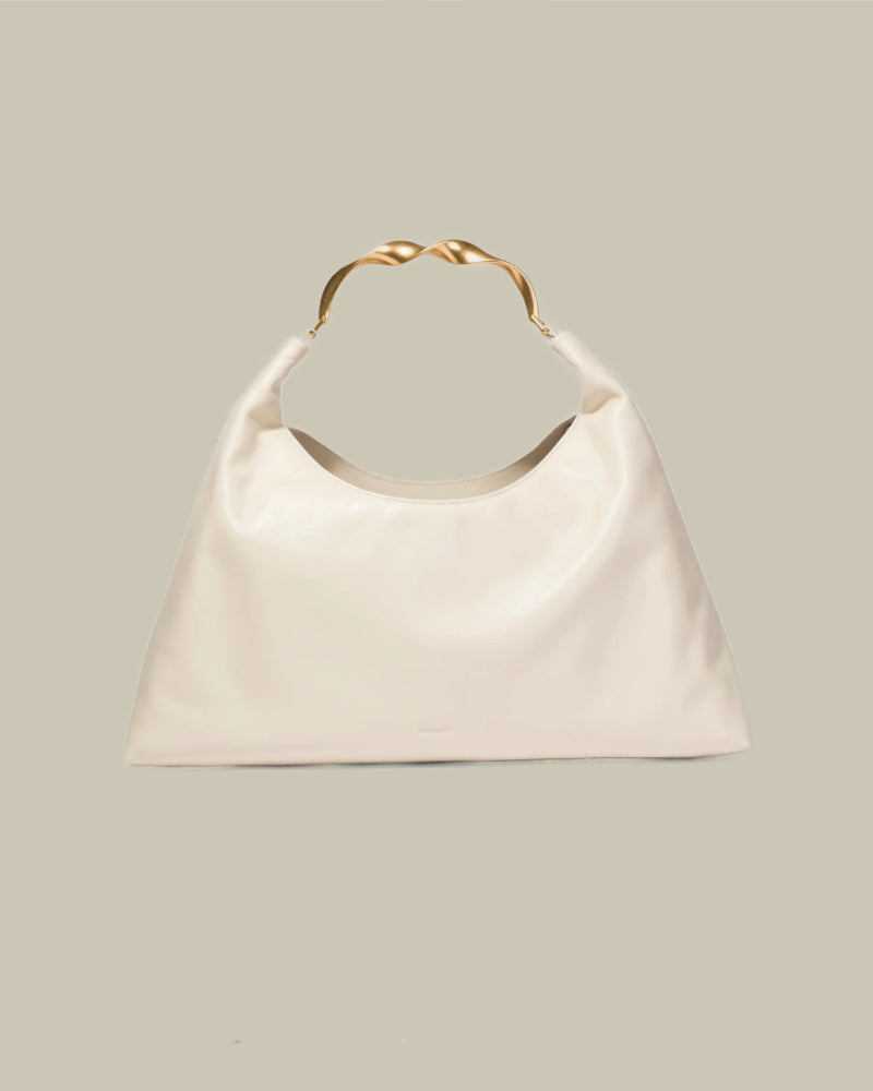 Twist Handle Leather Hobo Sand