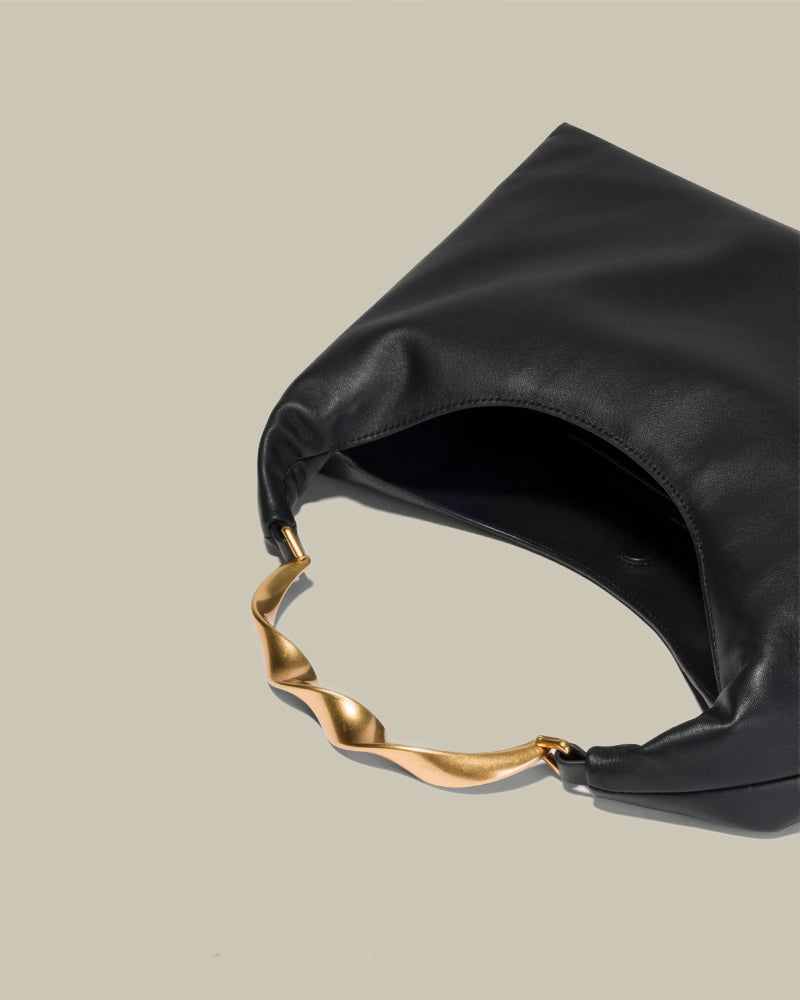 Twist Handle Leather Hobo Black