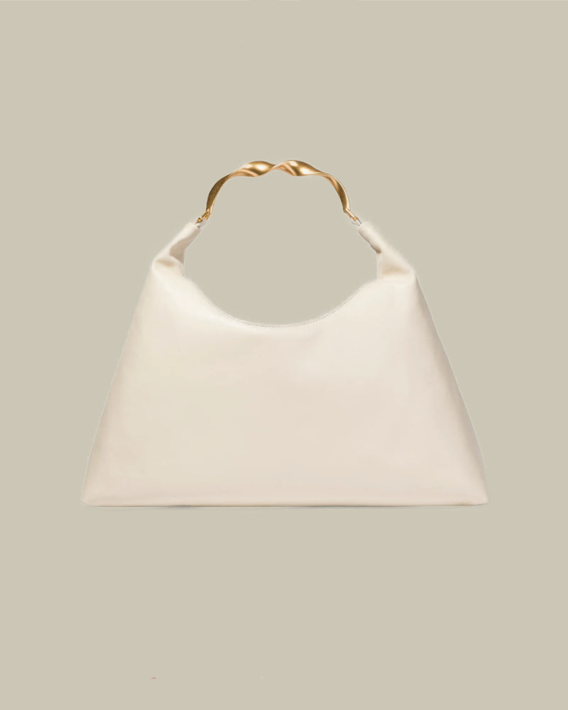 Twist Handle Leather Hobo Sand