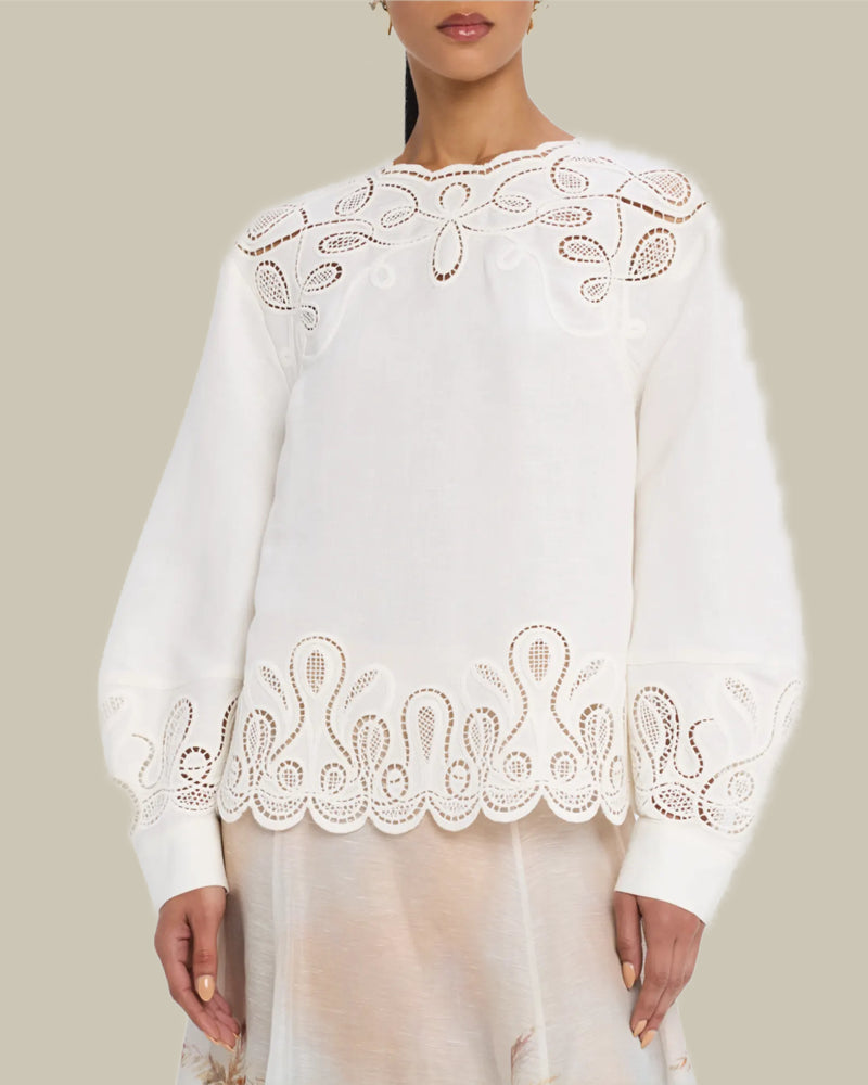 Wendlyn Embroidered Long-Sleeve Top