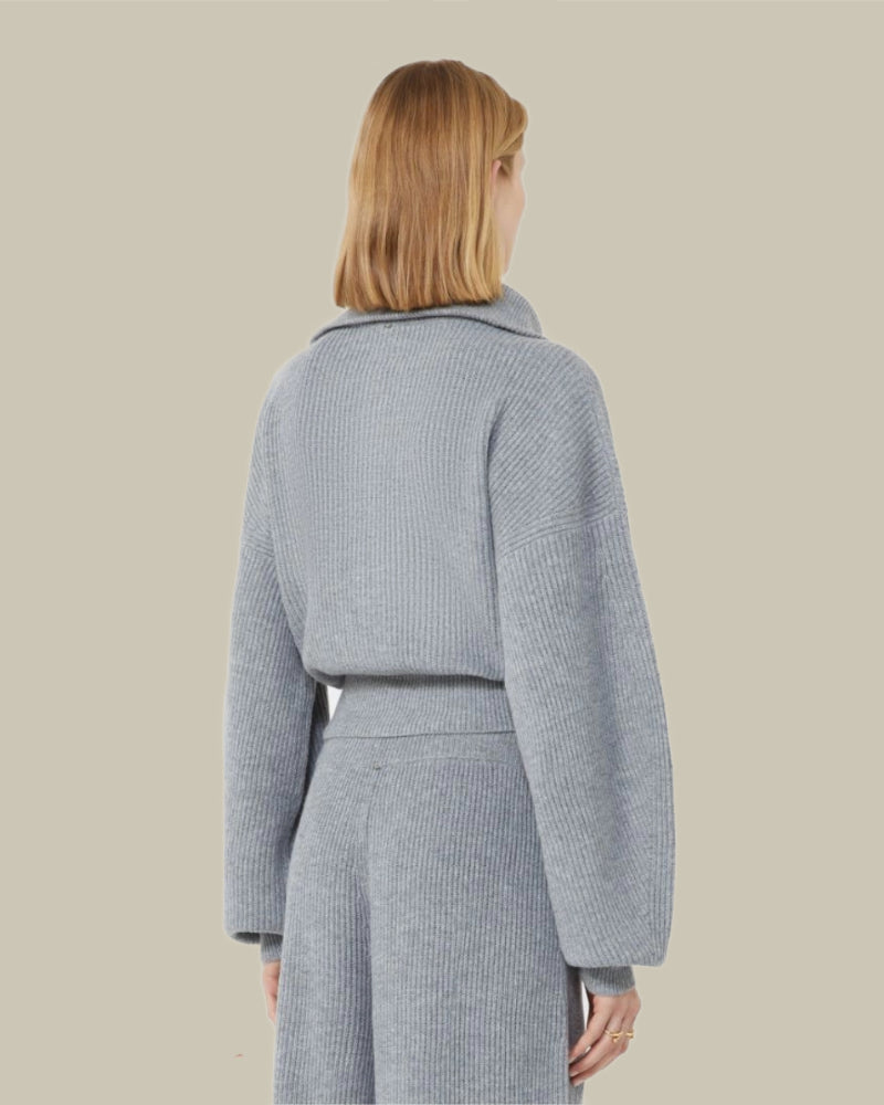 CALIPSO Grey Cable Knit Funnel Neck