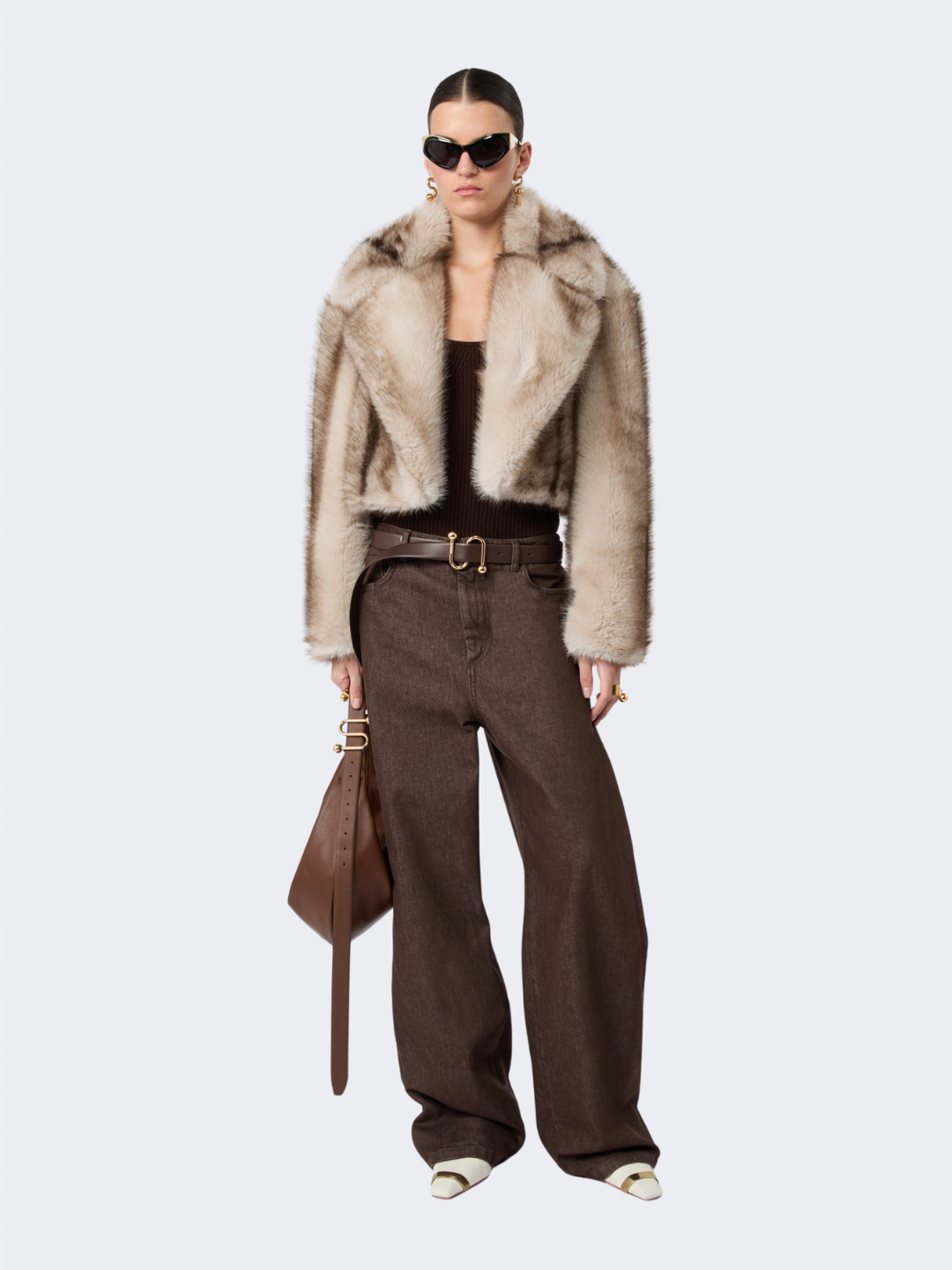 Short Furry Jersey Jacket Mud