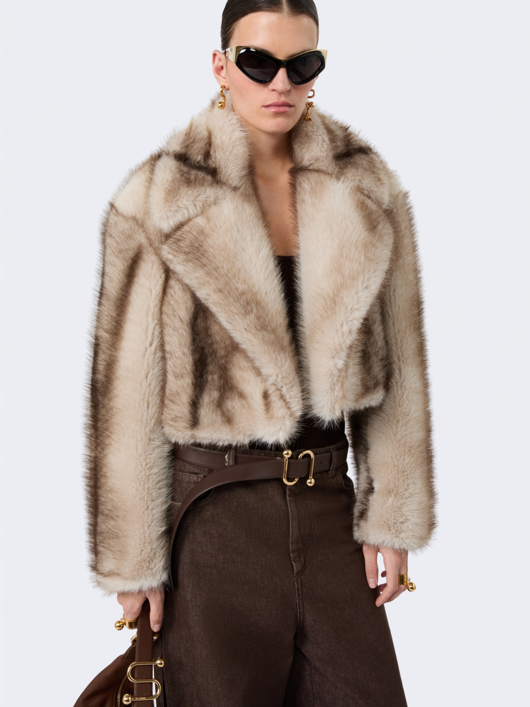 Short Furry Jersey Jacket Mud