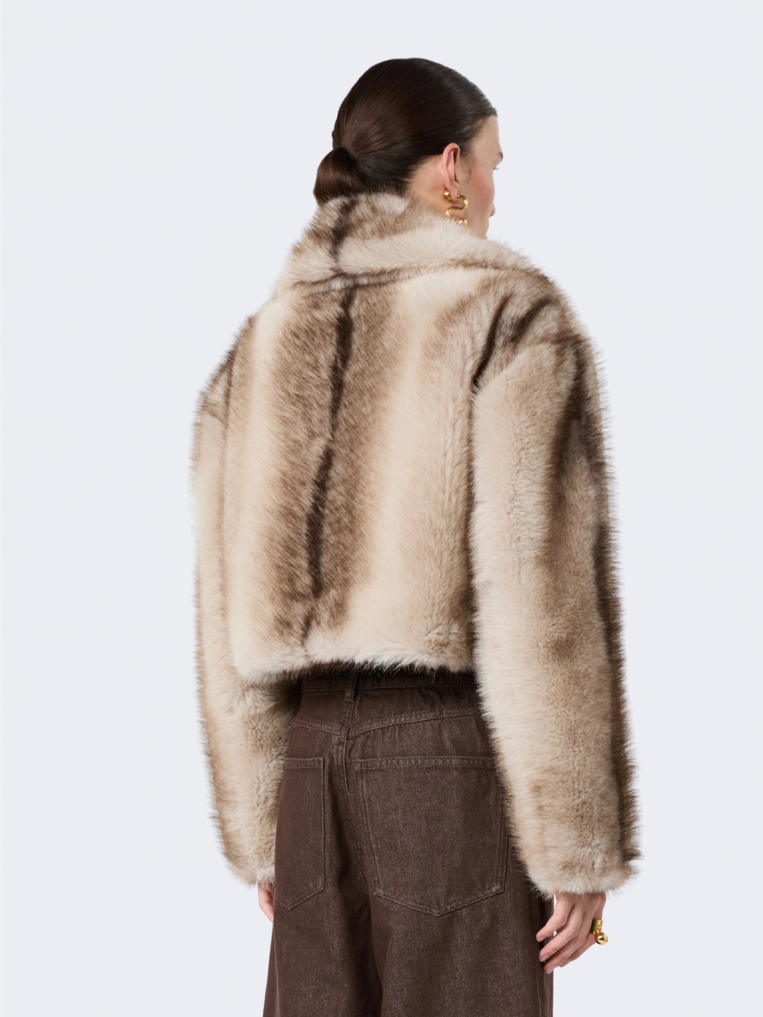 Short Furry Jersey Jacket Mud