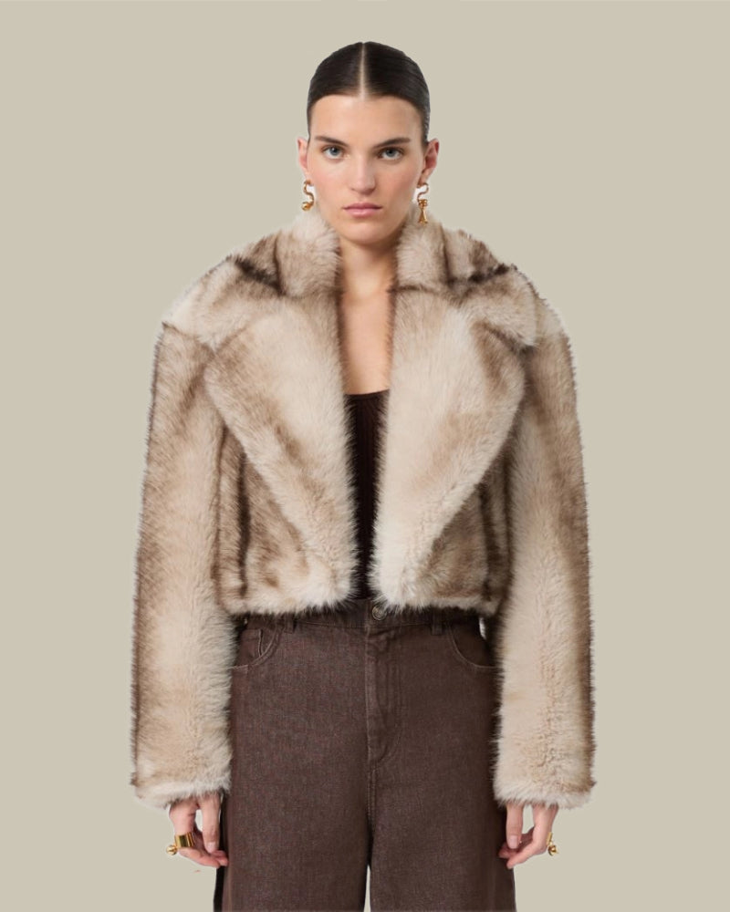 Short Furry Jersey Jacket Mud