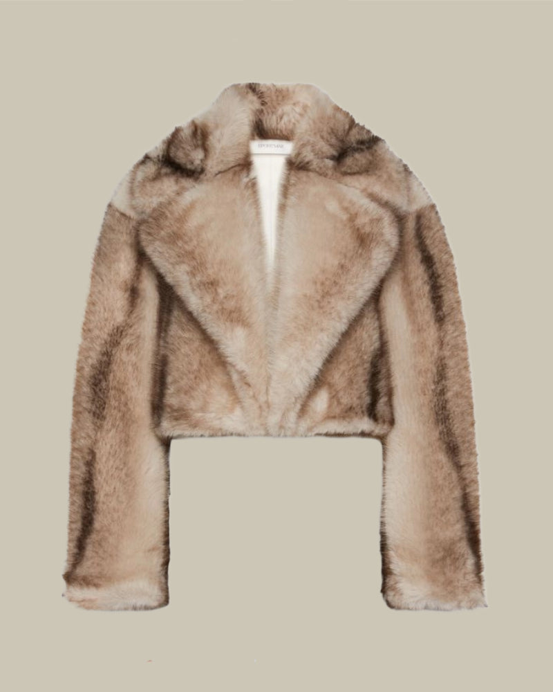 Short Furry Jersey Jacket Mud