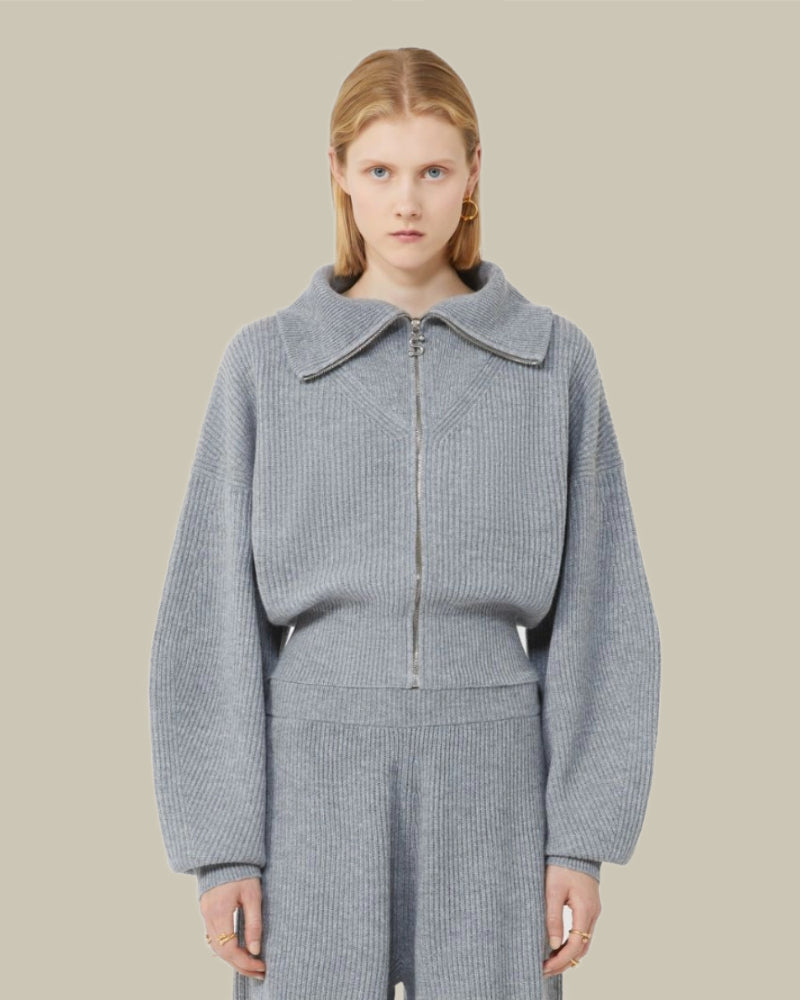 CALIPSO Grey Cable Knit Funnel Neck