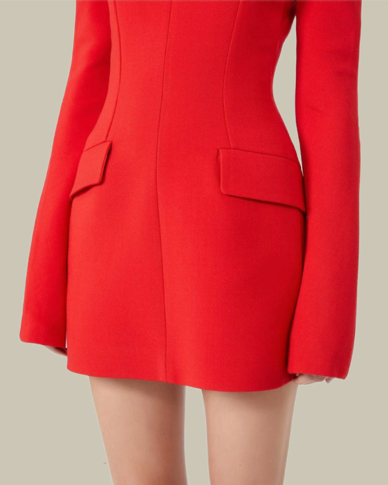 Tefrite Red Wool Blend Blazer Dress