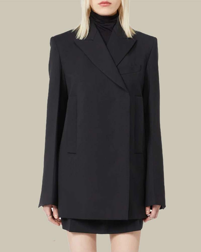 Esule Black Hidden Button Double Breasted Blazer
