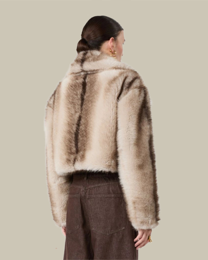 Short Furry Jersey Jacket Mud