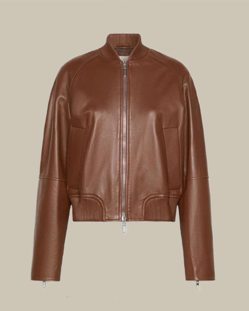 Nappa Leather Bomber Jacket Brown