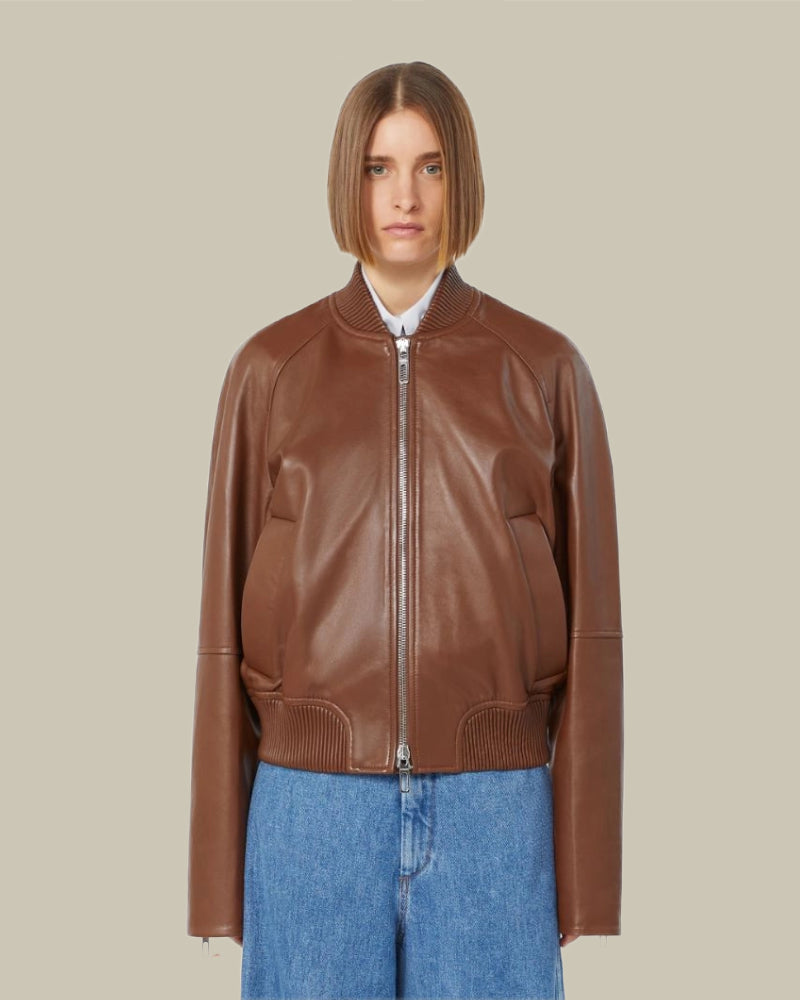 Nappa Leather Bomber Jacket Brown
