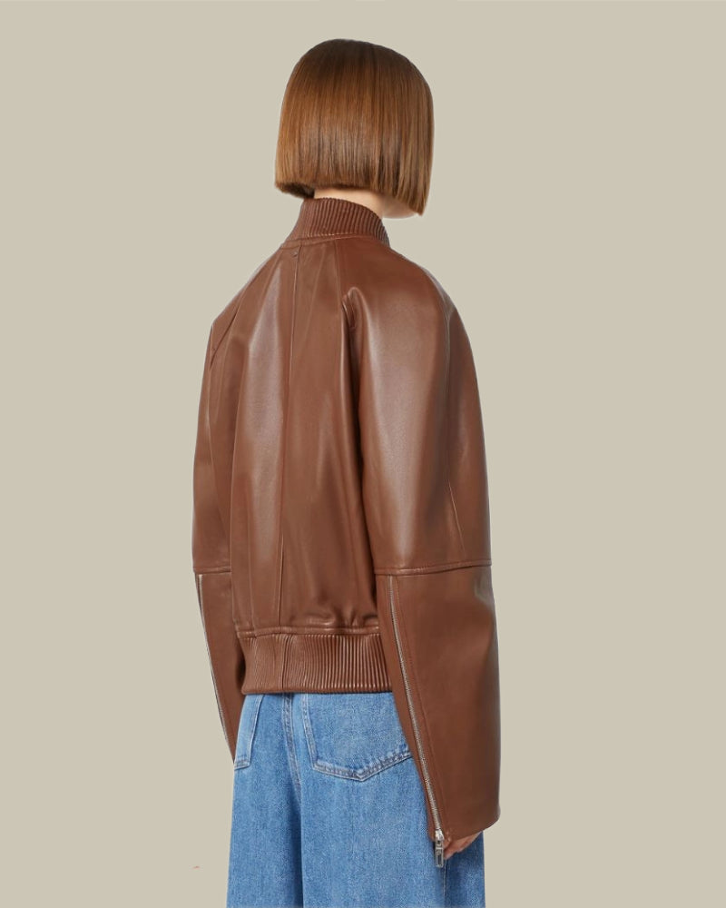 Nappa Leather Bomber Jacket Brown