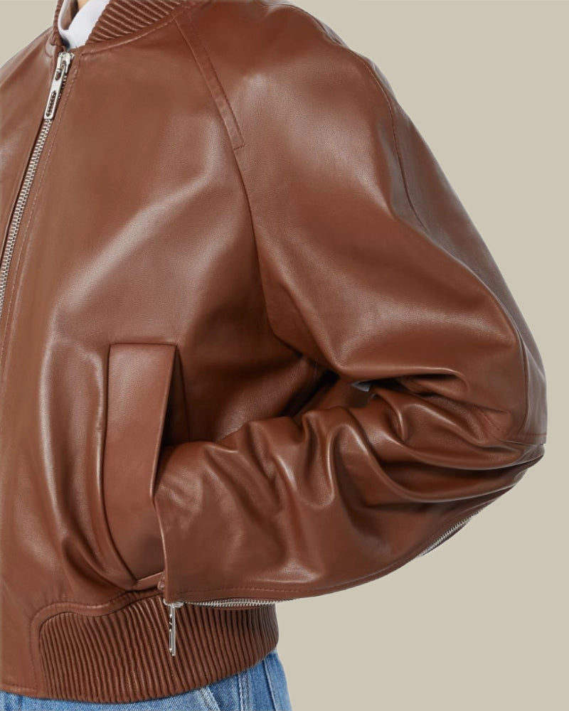 Nappa Leather Bomber Jacket Brown