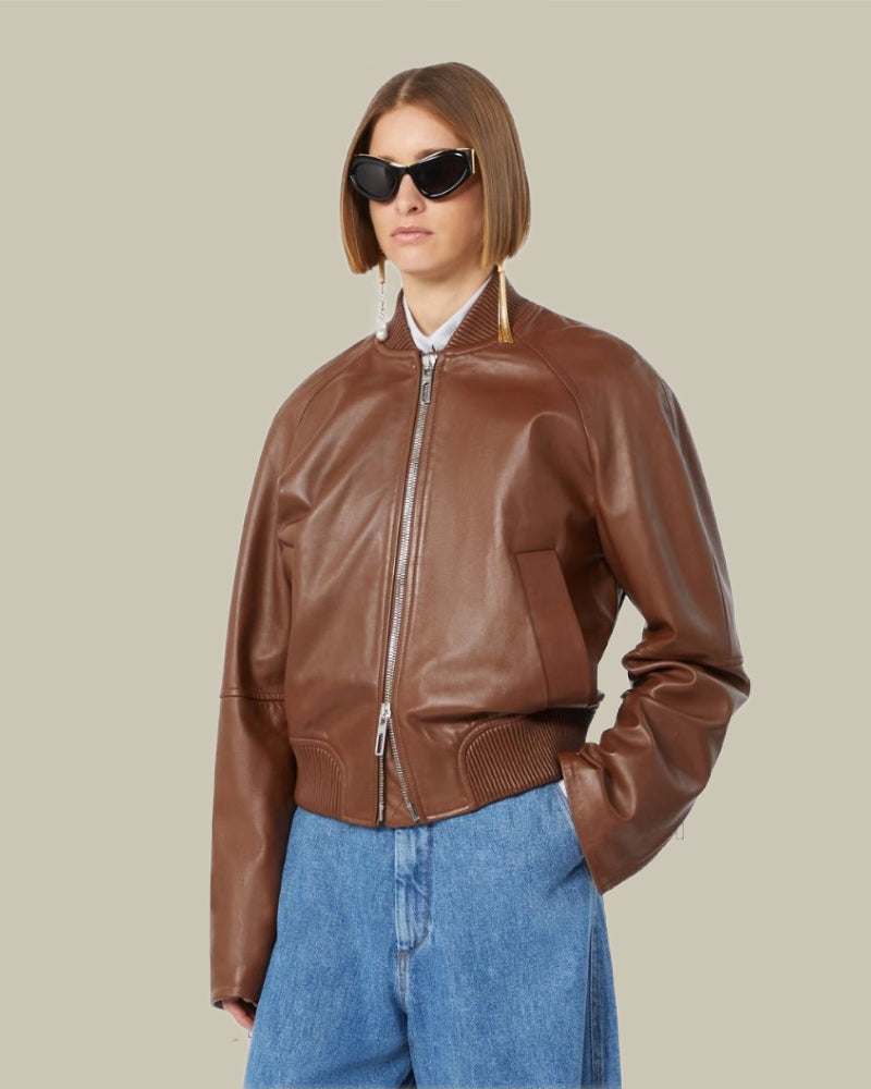 Nappa Leather Bomber Jacket Brown