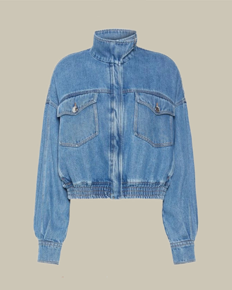 Oversized Indigo Denim Bomber Jacket Midnight Blue