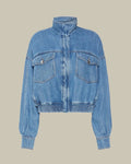 Oversized Indigo Denim Bomber Jacket Midnight Blue