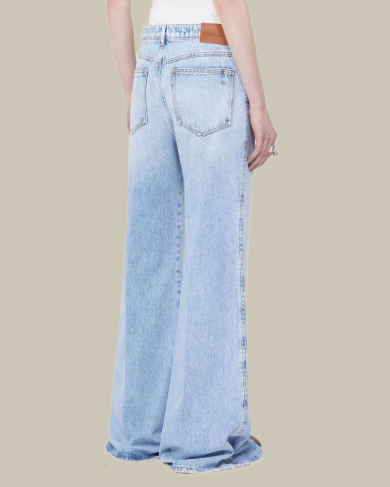 Five Pocket Stone Wash Flared Jeans