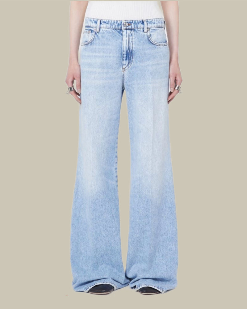 Five Pocket Stone Wash Flared Jeans