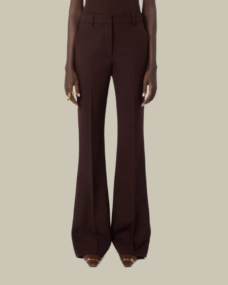 Flared Stretch Wool Trousers Plum