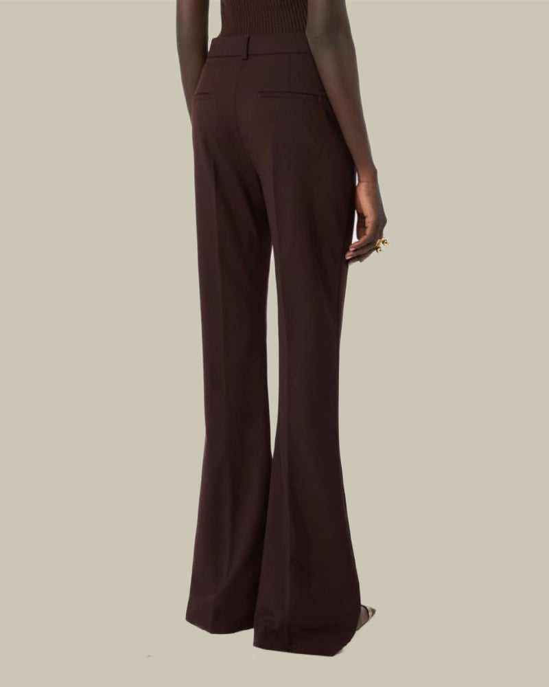 Flared Stretch Wool Trousers Plum