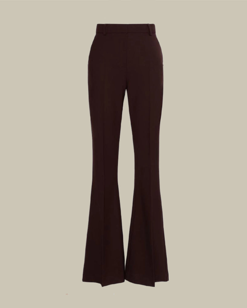 Flared Stretch Wool Trousers Plum