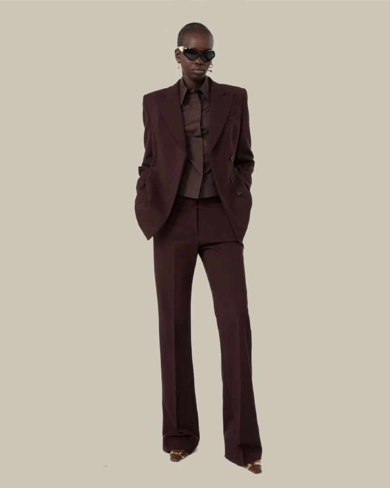 Flared Stretch Wool Trousers Plum