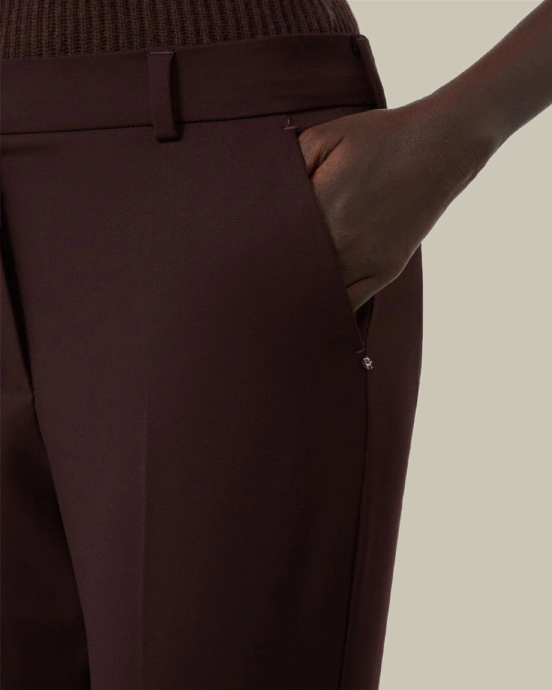 Flared Stretch Wool Trousers Plum