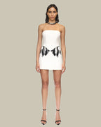 Crystal Fish Embroided Hip Patches Strapless Mini Dress