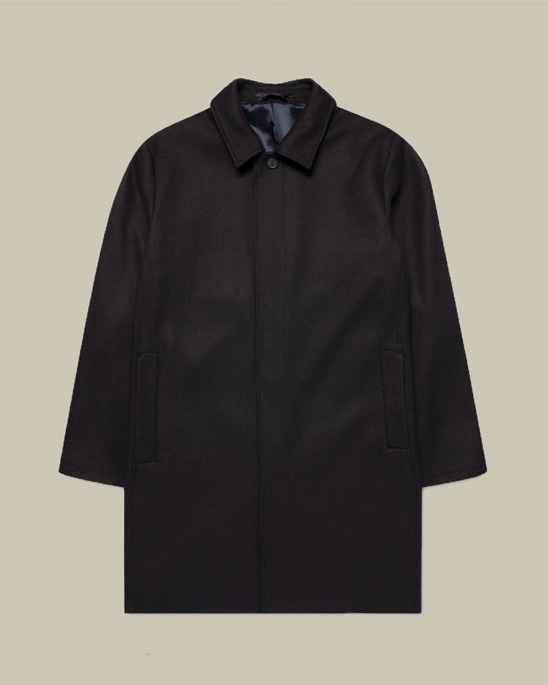 Navy Boiled Wool Jersey Car Coat