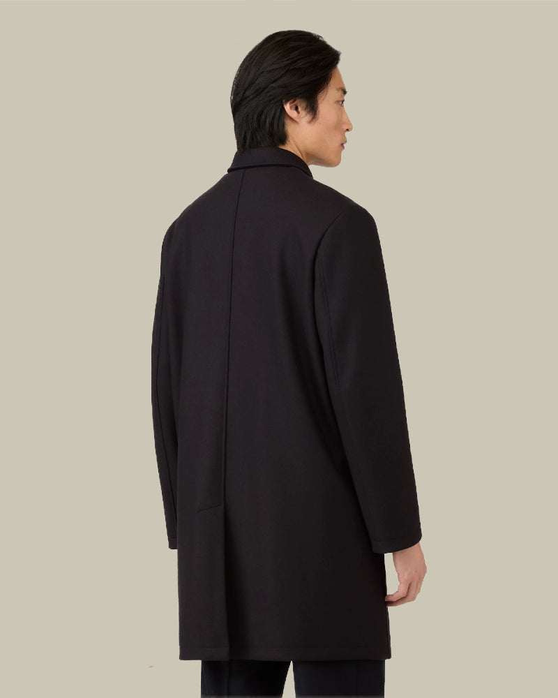 Navy Boiled Wool Jersey Car Coat