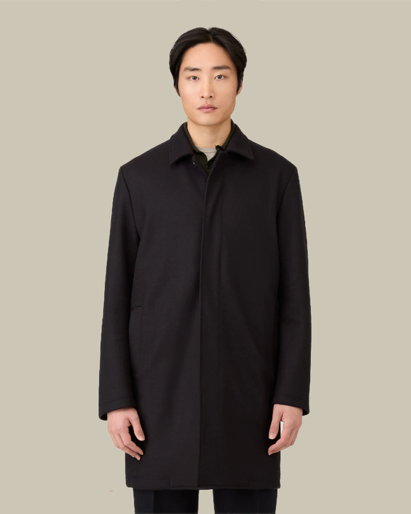 Navy Boiled Wool Jersey Car Coat