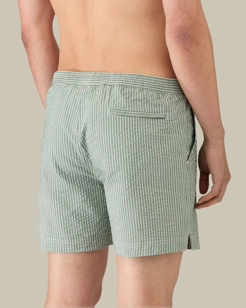 Green & White Seersucker Stripe Swim Shorts
