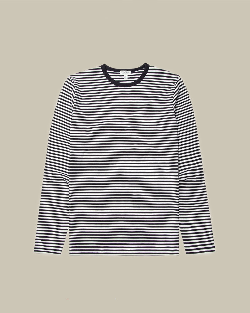 Long Sleeve Classic T‑Shirt White & Navy