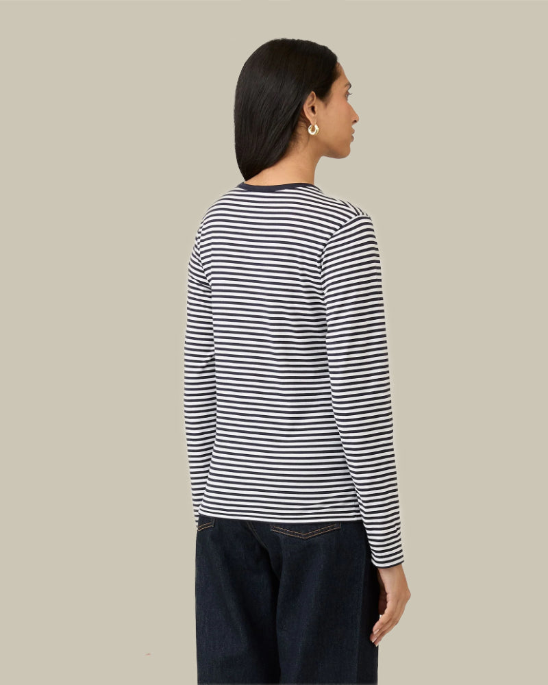 Long Sleeve Classic T‑Shirt White & Navy