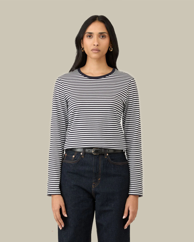 Long Sleeve Classic T‑Shirt White & Navy