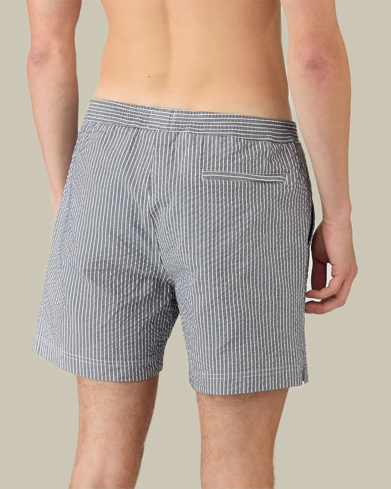 Navy & White Seersucker Stripe Swim Shorts