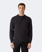 Lambswool Knitted Polo Shirt Midnight Navy Twist