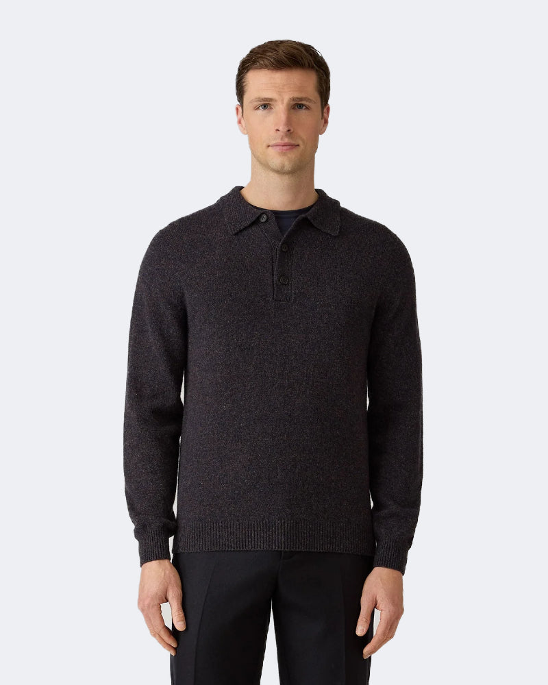 Lambswool Knitted Polo Shirt Midnight Navy Twist