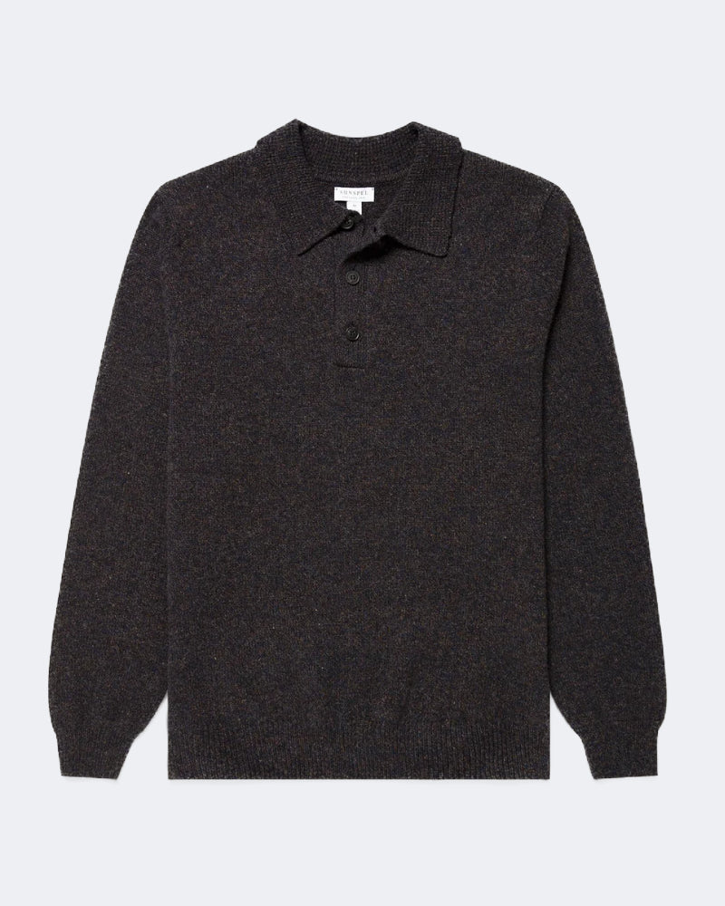 Lambswool Knitted Polo Shirt Midnight Navy Twist