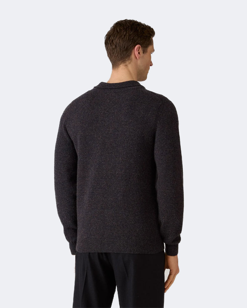 Lambswool Knitted Polo Shirt Midnight Navy Twist