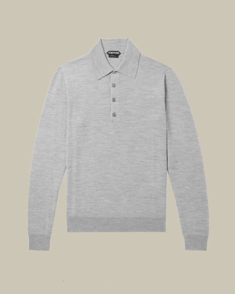 Light Grey Fine Gauge Pure Wool Polo