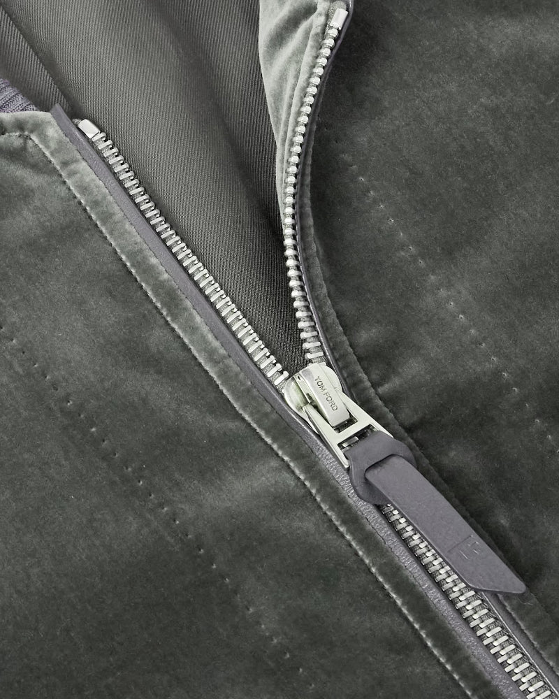 Grey Compact Light Velvet Bomber Jacket