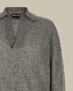 Grey Seamless Cashmere Silk Knitted Polo