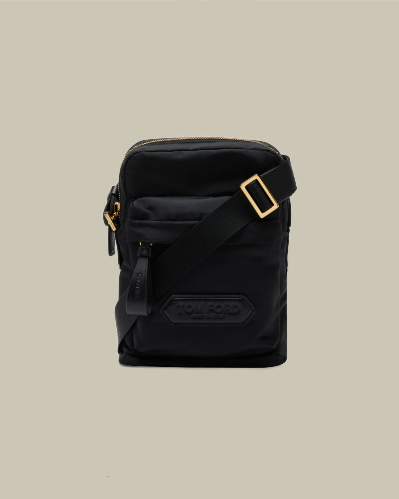 Recycled Nylon Vertical Mini Messenger Bag Black