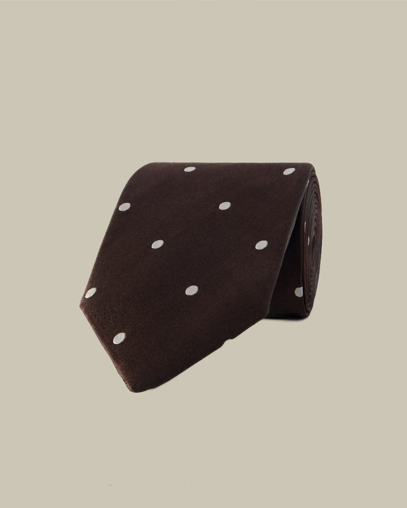 Brown Satin Dot Tie 8cm