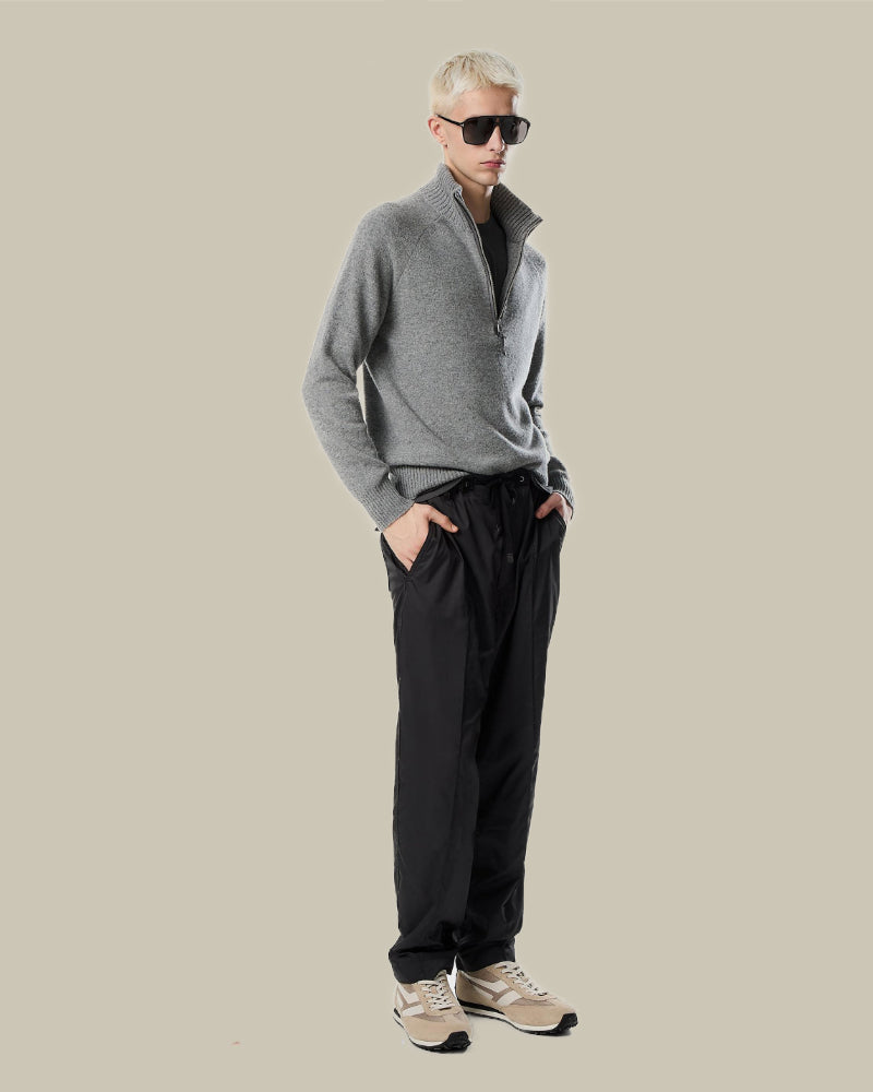 Grey Melange Cashmere Lambswool Half Zip