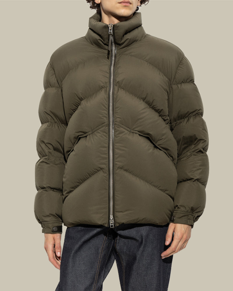 Olive Green Microfibre Down Puffer Jacket