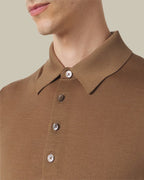 Walnut Fine Gauge Wool Long Sleeve Knit Polo