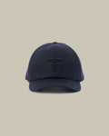 Navy Cashmere Cap With Leather Detailing